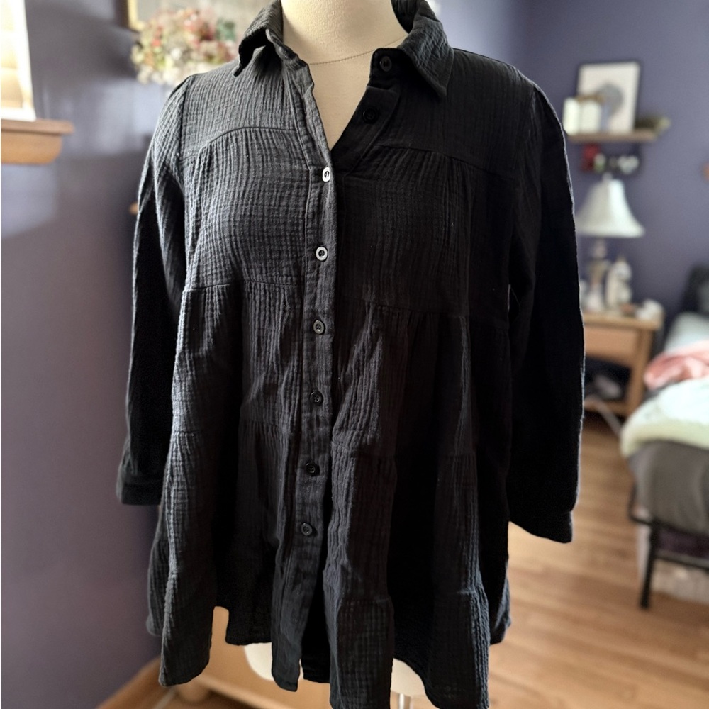 Women's Black Button-Up Top